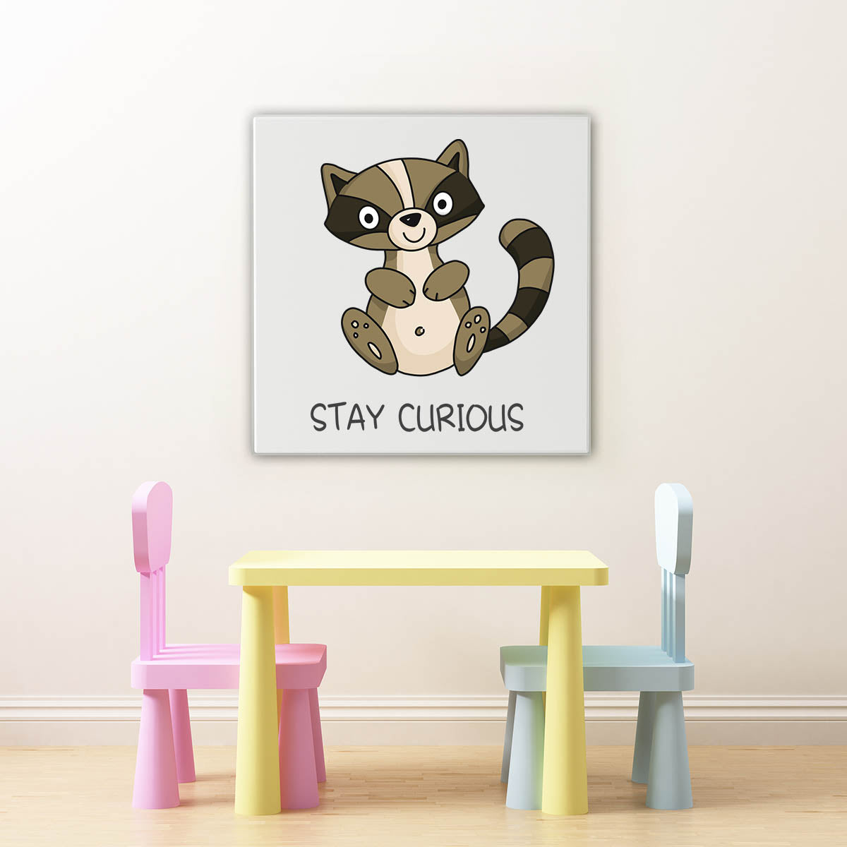 16 x 16 Stay Curious Adorable Raccoon Wrapped Canvas Print-My Woodland Animals