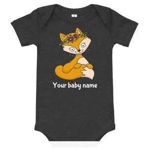 Personalized Flower Crown Fox Baby Bodysuit-My Woodland Animals