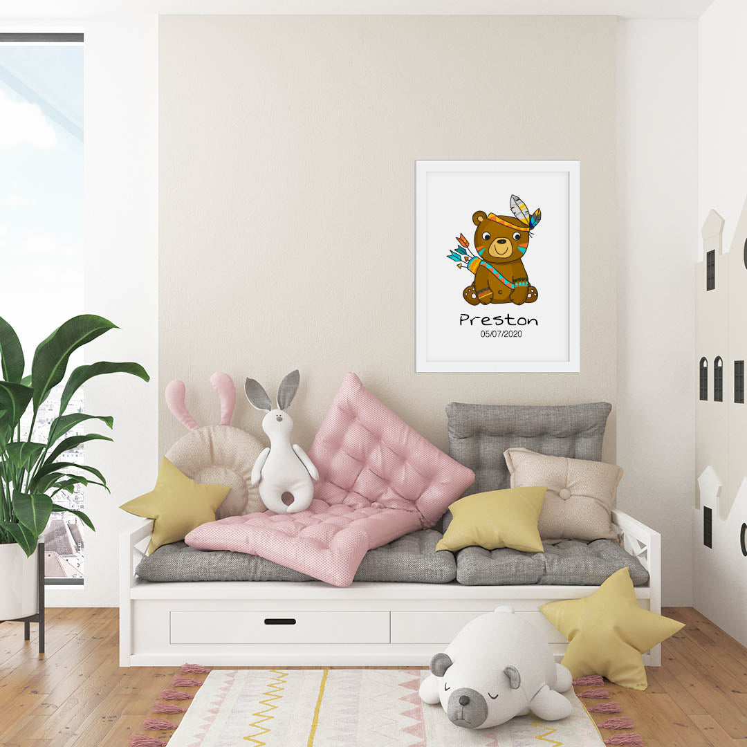 Customized Framed Bear Wall Art With Baby Name
