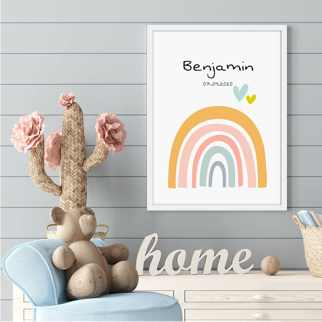 Personalized Rainbow Hearts｜Framed Wall Art With Baby Name
