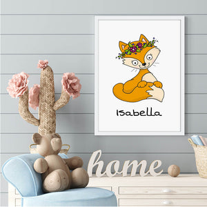 Customized Framed Fox Wall Art With Baby Name