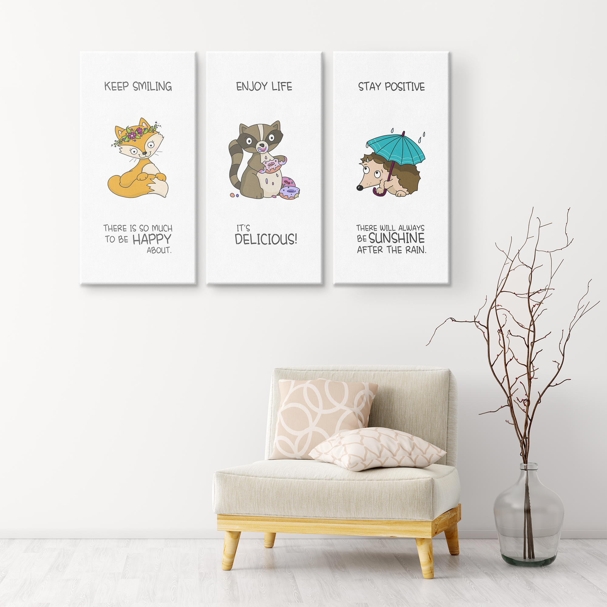 Gallery Quality Canvas Print Woodland Animals｜Nursery Print Set
