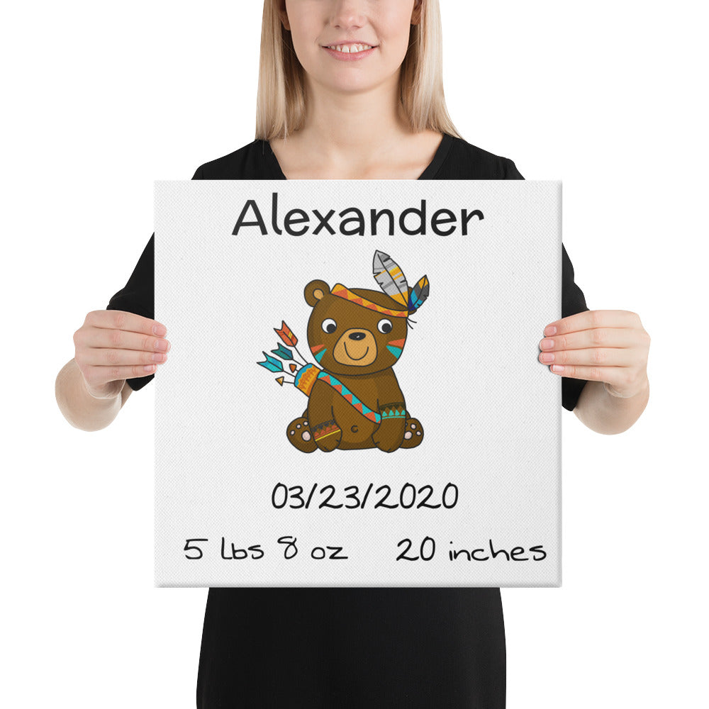 Personalized Birth Stats On Adorable Bear Nursery Canvas Print-My Woodland Animals