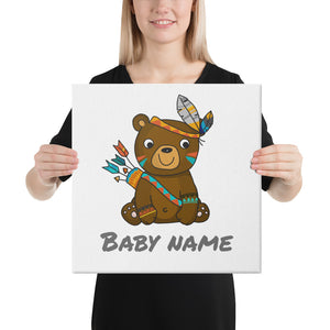 Personalized Baby Name On Adorable Bear Nursery Canvas Print-My Woodland Animals