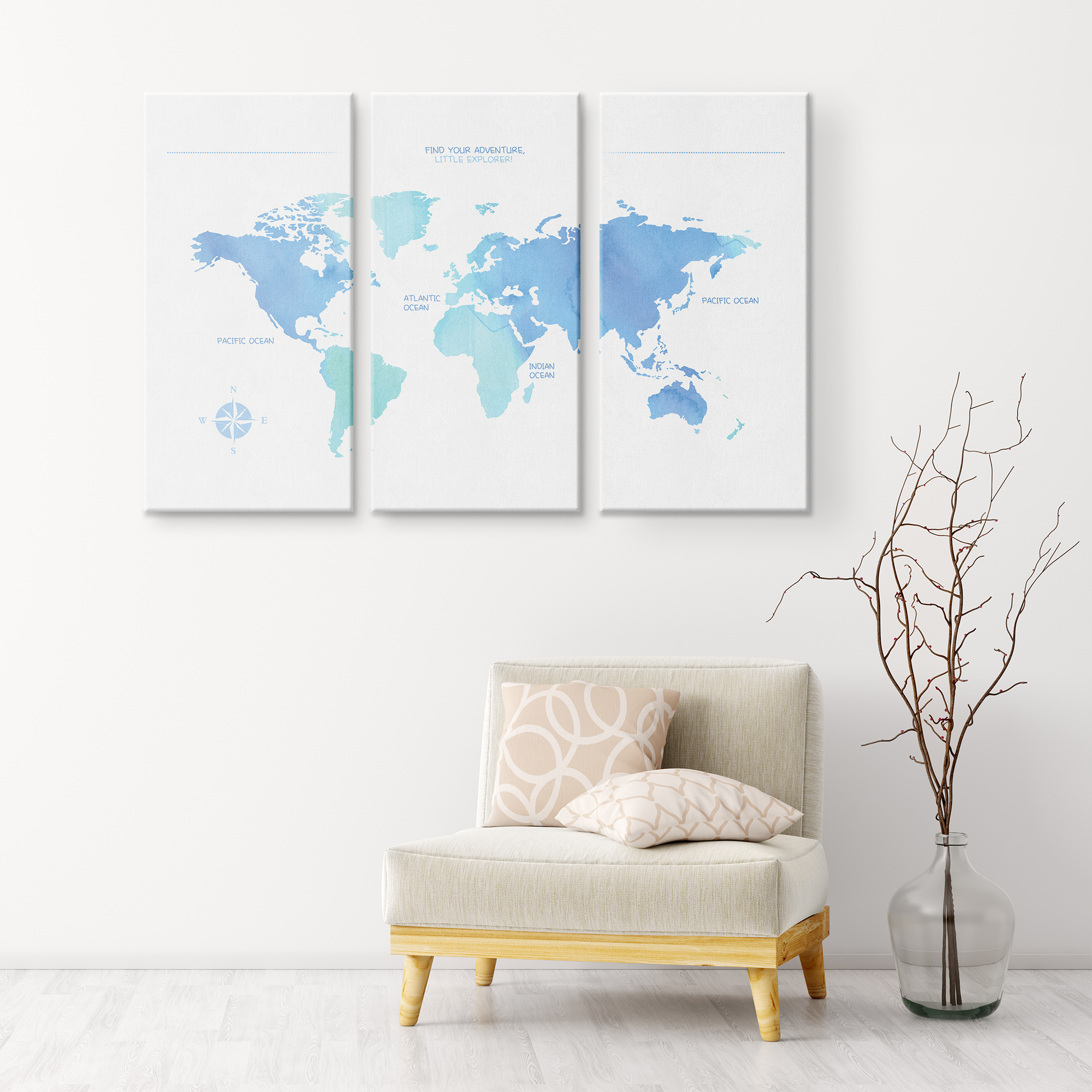 Winter World Map Canvas Set